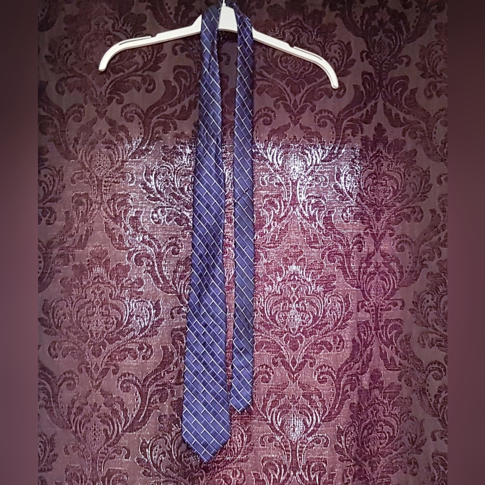 George Men's Neck Tie Brick Striped Purple Black Silver 100% Polyester